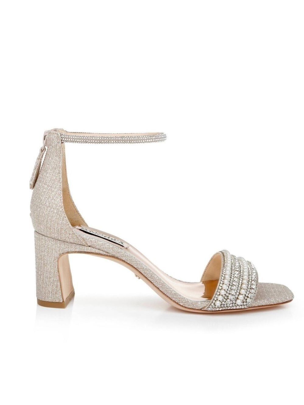 Badgley Mischka Kameryn Pearl and Jewel Embellished Ankle Strap Sandals - NWT